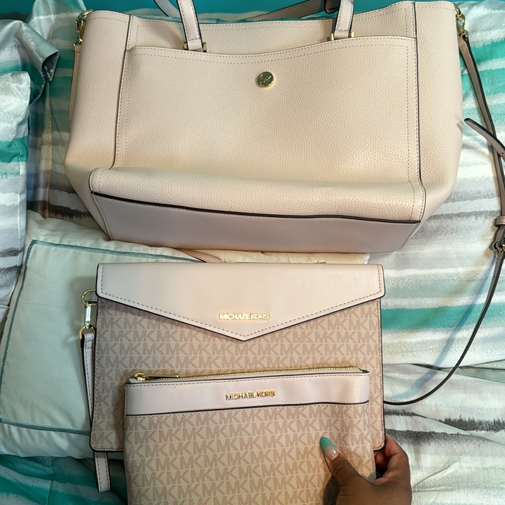 Michael Kors Maisie Large Pebbled Leather 3-IN-1 Tote Bag color powder blush